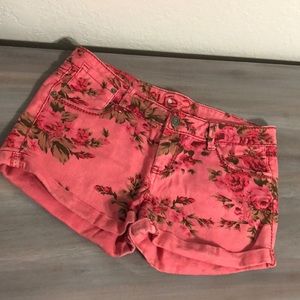 Floral print jean shorts